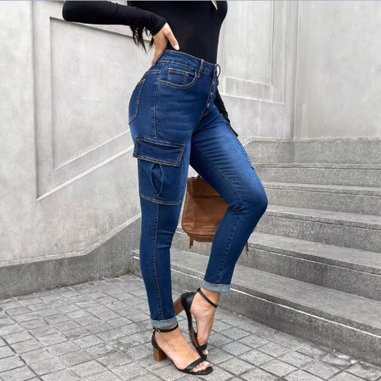 Damen Taillenformende Slim-Cargo-Jeans mit dekorischer Knopfleiste Shop Nory