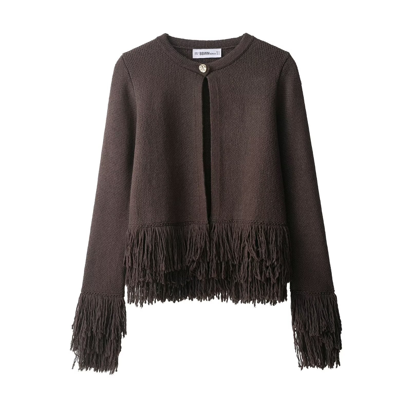 Damen Fransen Strickjacke mit eleganter Knopfverschlusstechnik