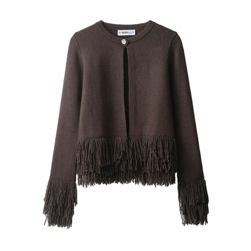 Damen Fransen Strickjacke mit eleganter Knopfverschlusstechnik