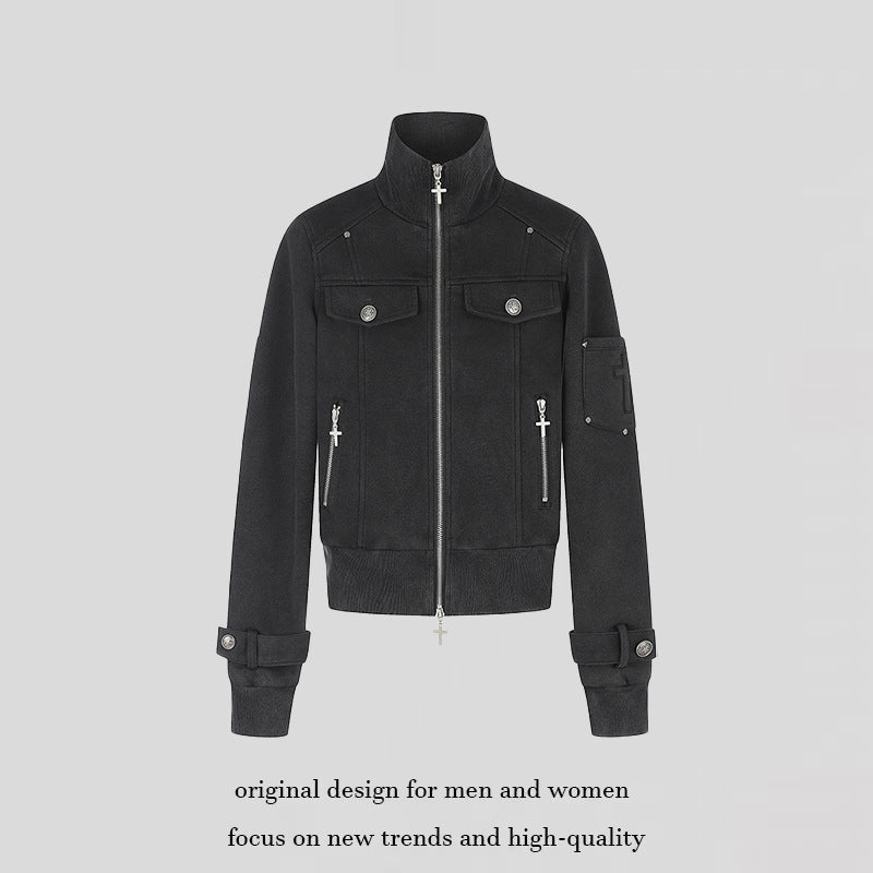 Damen Taillierte Zipjacke mit hohem Stehkragen, Zierpatten & verstellbaren Riegeln Shop Nory