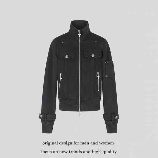 Damen Taillierte Zipjacke mit hohem Stehkragen, Zierpatten & verstellbaren Riegeln Shop Nory