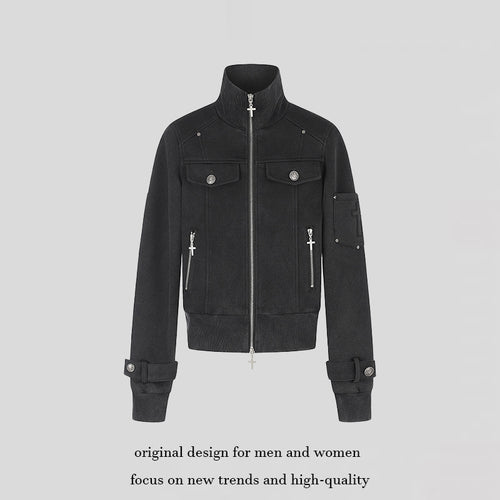 Damen Taillierte Zipjacke mit hohem Stehkragen, Zierpatten & verstellbaren Riegeln Shop Nory