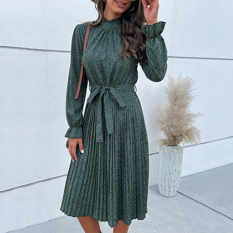 Damen Midi-Kleid mit Taillengürtel und Rüschendetails Shop Nory