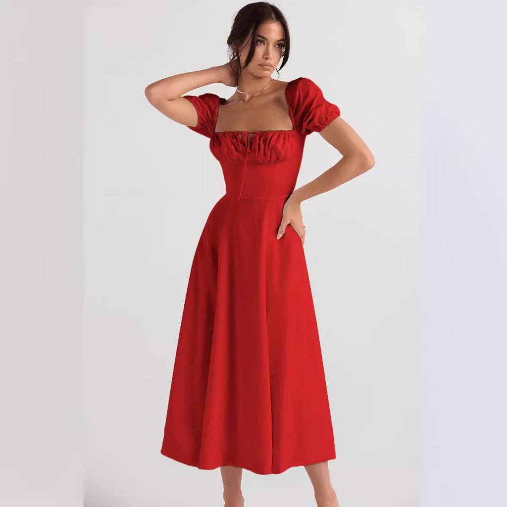 Damen Midi-Kleid mit gerafftem Oberkörper und ausgestelltem Rock