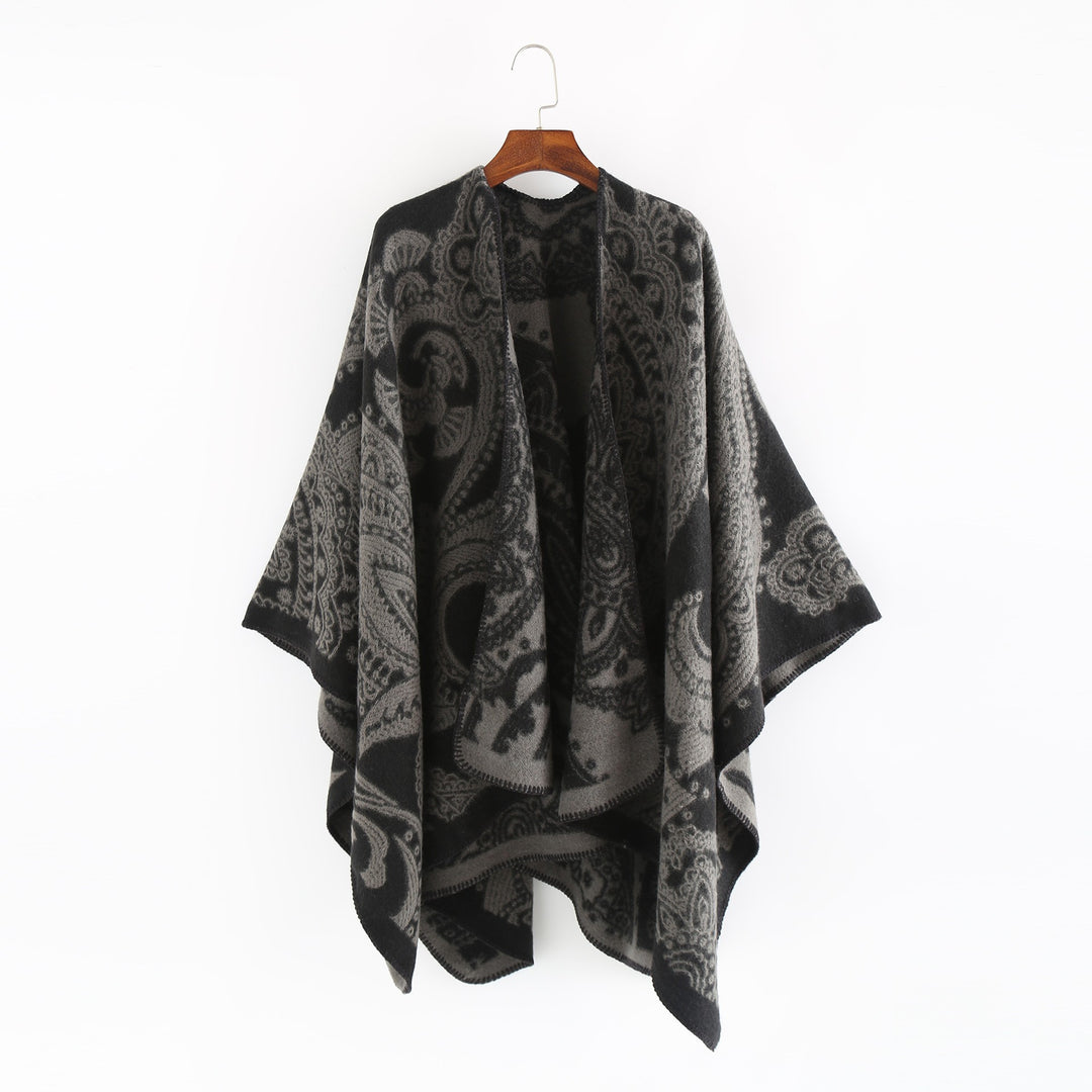 Damen Jacquard-Wollcape mit Paisley-Muster und offenem Überwurf Shop Nory