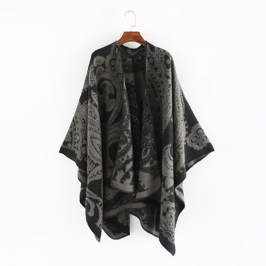 Damen Jacquard-Wollcape mit Paisley-Muster und offenem Überwurf Shop Nory