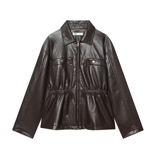Damen Kurzjacke in veganer Lederoptik mit taillierendem Tunnelzug und Pattentaschen Shop Nory