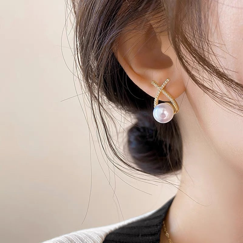 Damen Perlenohrringe mit funkelndem Zirkonia-Design Shop Nory