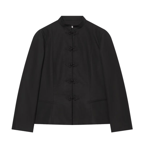 Damen Taillierter Kurzblazer mit Mandarin-Stehkragen und dekorativen Froschverschlüssen Shop Nory