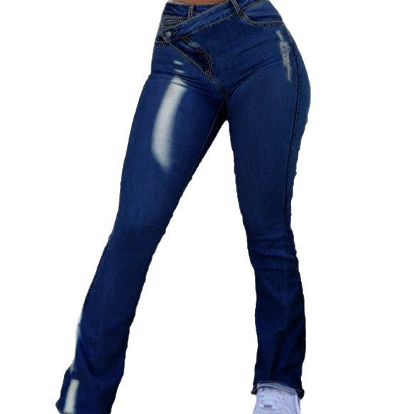 Damen Low-Crossover-Flared-Jeans mit sculptendem Schnitt und asymmetrischem Bund Shop Nory