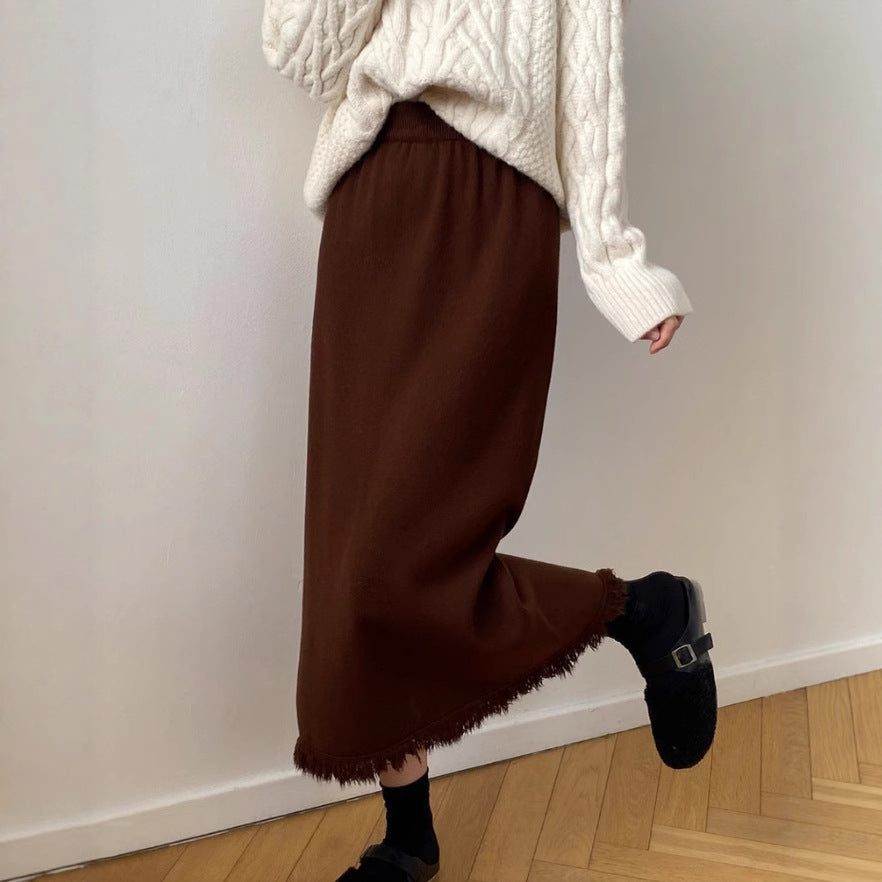 Damen Langer Plisseerock mit Fransen Shop Nory