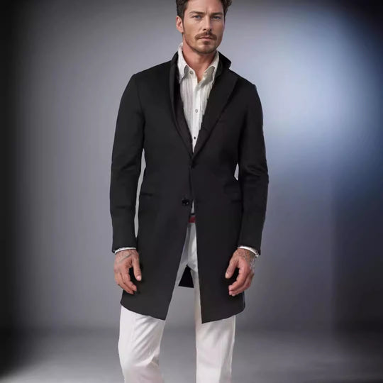 Herren Lang geschnittener Einreihermantel mit schmaler Silhouette Shop Nory