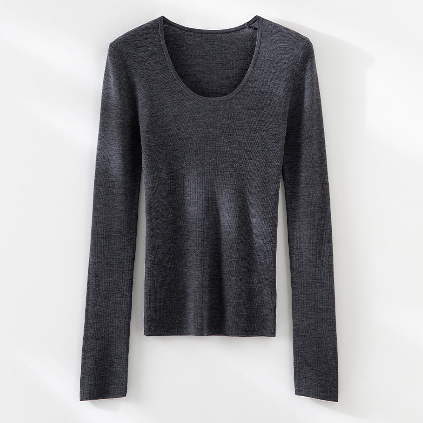 Damen Feinstrick-Langarmshirt mit tiefem U-Boot-Ausschnitt und feiner Rippstruktur Shop Nory
