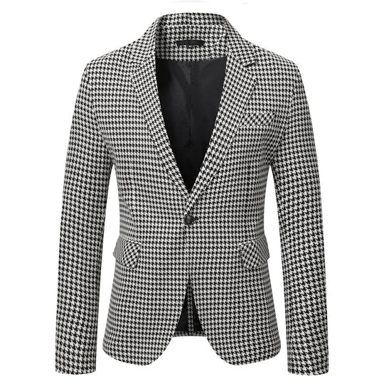 Herren tailliertes Sakko mit Hahnentritt-Muster, Reverskragen und Pattentaschen Shop Nory
