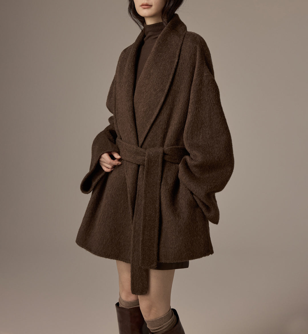 Damen Oversized Wollmantel mit Gürtel Shop Nory