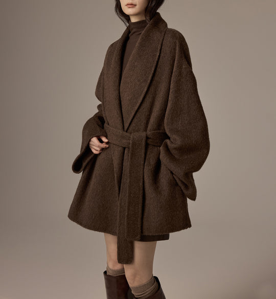 Damen Oversized Wollmantel mit Gürtel Shop Nory