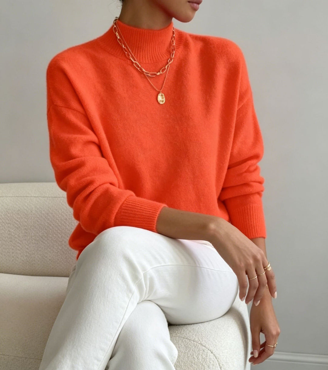 Damen kuscheliger Feinstrickpullover mit Stehkragen und überschnittener Schulter Shop Nory
