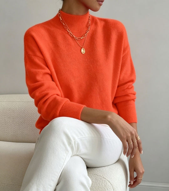 Damen kuscheliger Feinstrickpullover mit Stehkragen und überschnittener Schulter Shop Nory