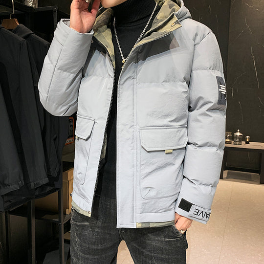 Herren gesteppte Kapuzenjacke mit Pattentaschen und verstellbaren Klettmanschetten Shop Nory