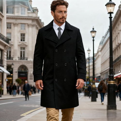 Herren Eleganter Doppelreiher-Mantel mit taillierter Schnittführung und gesteppter Innenfütterung Shop Nory