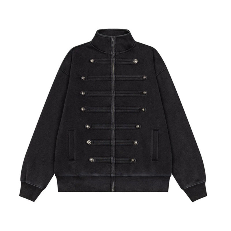 Herren Militärisch inspirierte Sweatjacke mit Stehkragen und Zierknopfleisten Shop Nory