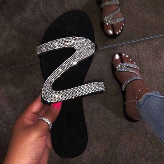 Damen Glitzer-Sandale mit geschwungenen Strass‑Riemen und gepolstertem Komfortfußbett Shop Nory