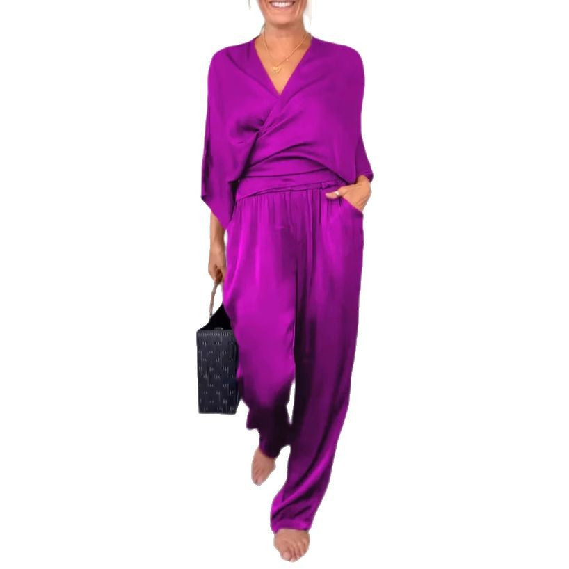 Damen elegantes und bequemes Satin-Hosenanzug