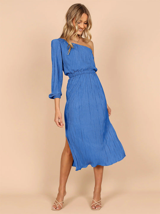 Damen Asymmetrisches Plisseekleid mit Taillengürtel