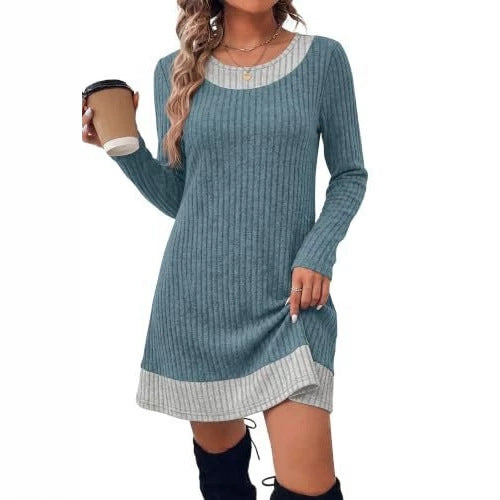 Damen Gerippte Longshirt‑Kleid mit Karierter Saum‑ und Ausschnittblende Shop Nory