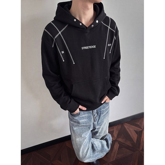 Herren Streetwear-Kapuzenpullover mit Nietenösen und Kontrastkordeln Shop Nory