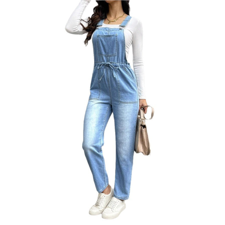 Damen Latzhose im Overall-Stil mit Tunnelzugbund und geradem Bein Shop Nory
