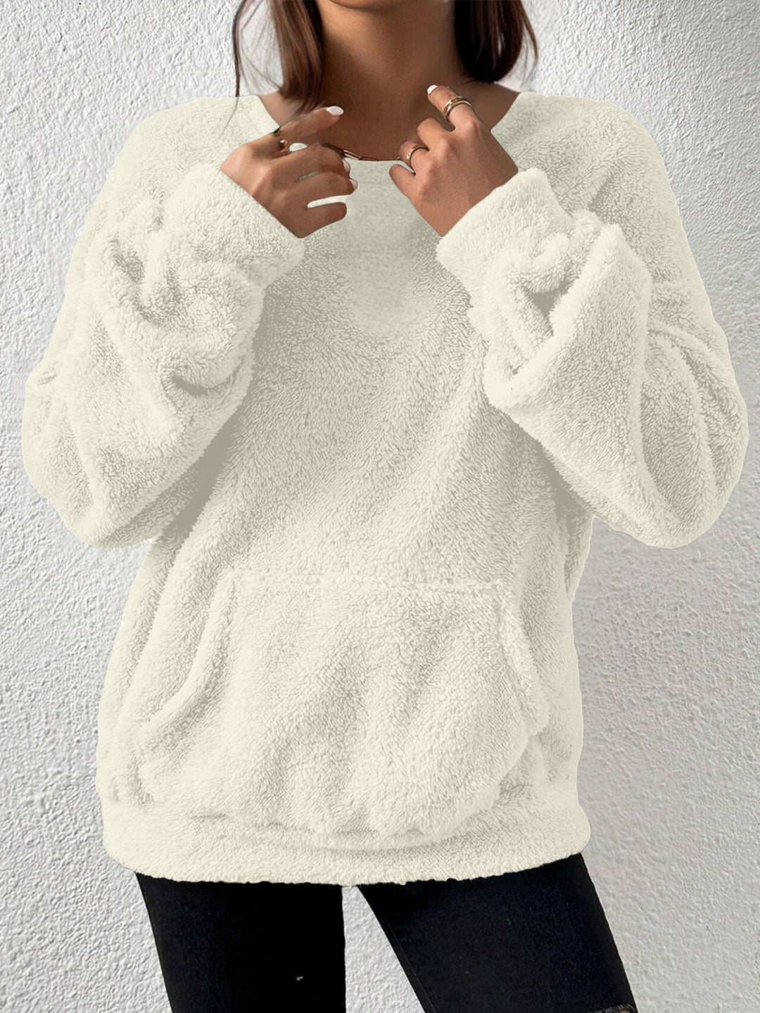 Damen Kuscheliger Teddy-Fleece-Pullover mit Kängurutasche Shop Nory