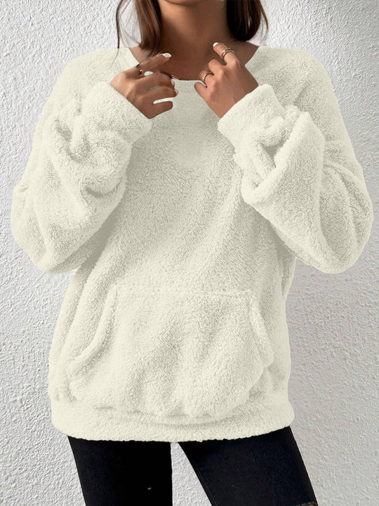 Damen Kuscheliger Teddy-Fleece-Pullover mit Kängurutasche Shop Nory