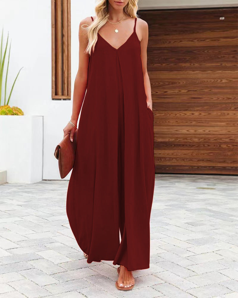 Damen Maxikleid mit v-ausschnitt und fließendem Schnitt
