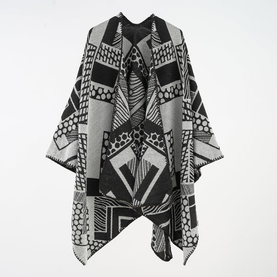 Damen Weichfallendes Jacquard-Cape mit geometrischem Allovermuster und offenem Kimono-Fall Shop Nory