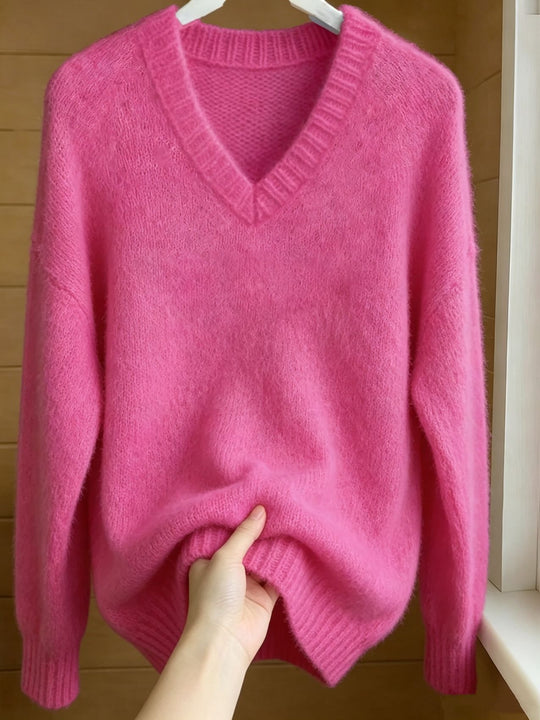 Damen Flauschiger Mohair-Mix Oversize-Pullover mit tiefem V-Kragen Shop Nory