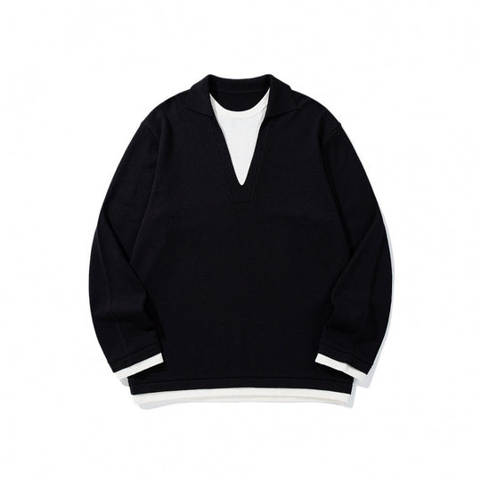 Unisex Oversize-Strickpullover mit offenem V-Ausschnitt und Hemdkragen Shop Nory