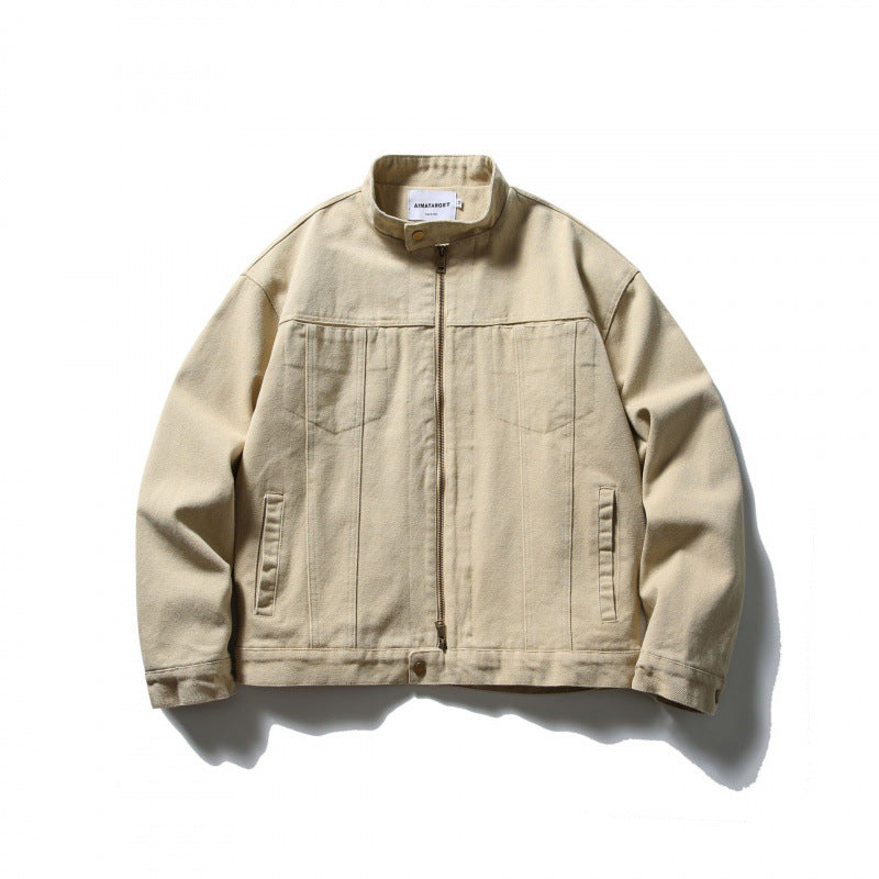 Herren Boxy Canvas-Jacke mit Stehkragen, Reißverschluss und Nahtpaneelen Shop Nory