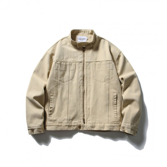 Herren Boxy Canvas-Jacke mit Stehkragen, Reißverschluss und Nahtpaneelen Shop Nory