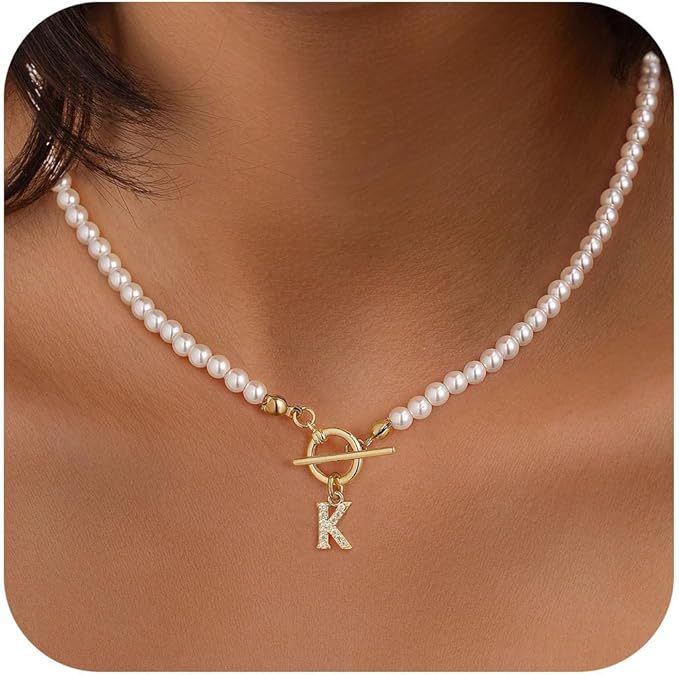 Damen Perlenhalskette mit glänzenden Akzenten und personalisiertem Anhänger Shop Nory