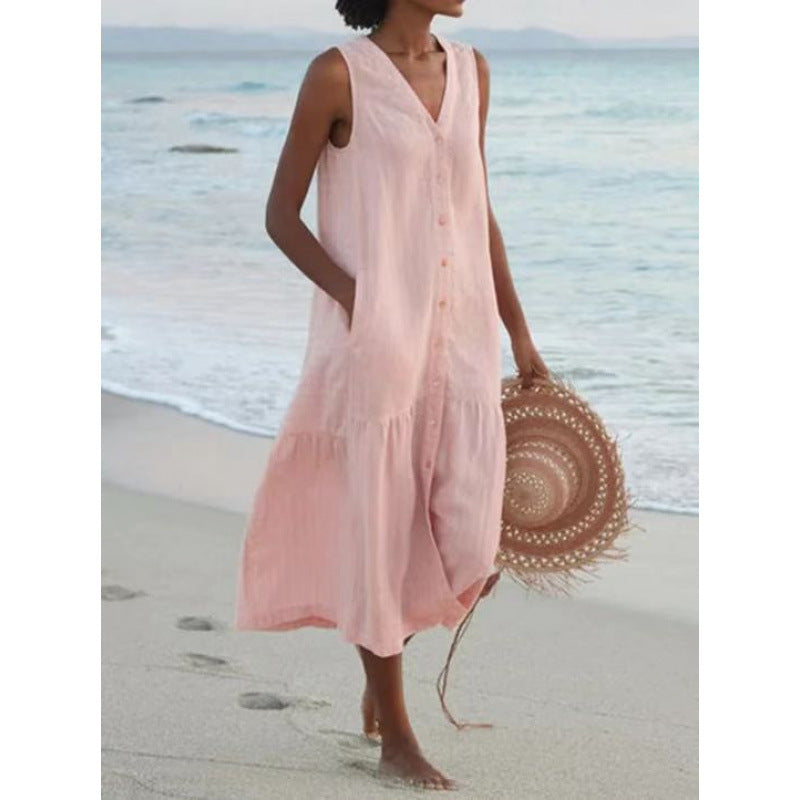 Damen Sommerliches Leinenkleid