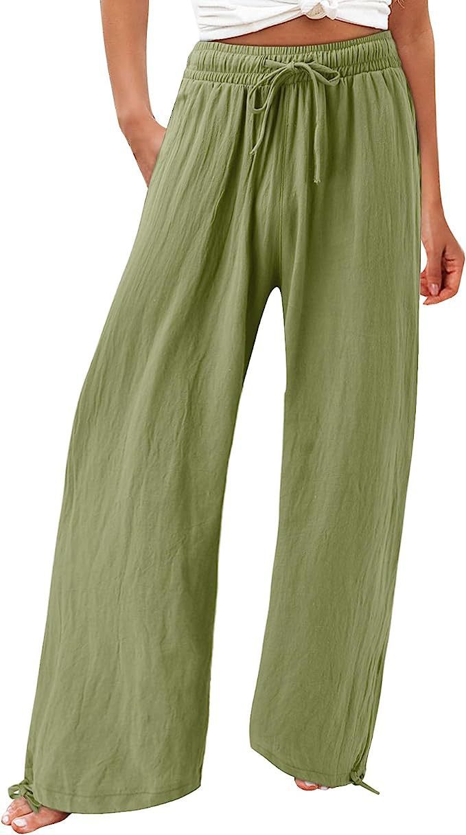 Damen lässige weit geschnittene Sommerhose mit elastischem Bund und praktischen Seitentaschen