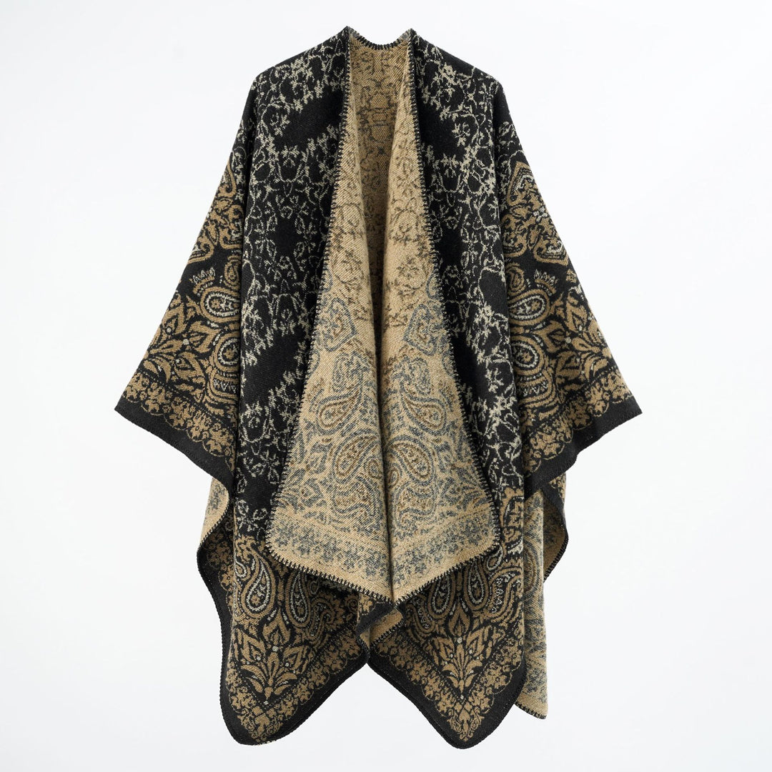 Damen Überwurfponcho im Double-Face‑Jacquard mit Paisley‑Inspiration und Zierstichkante Shop Nory