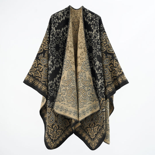 Damen Überwurfponcho im Double-Face‑Jacquard mit Paisley‑Inspiration und Zierstichkante Shop Nory
