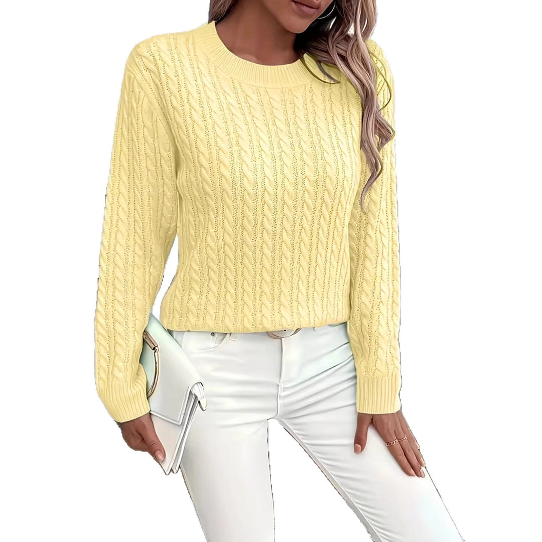 Damen Kurz geschnittener Zopfmuster-Strickpullover mit Rundhalsausschnitt Shop Nory