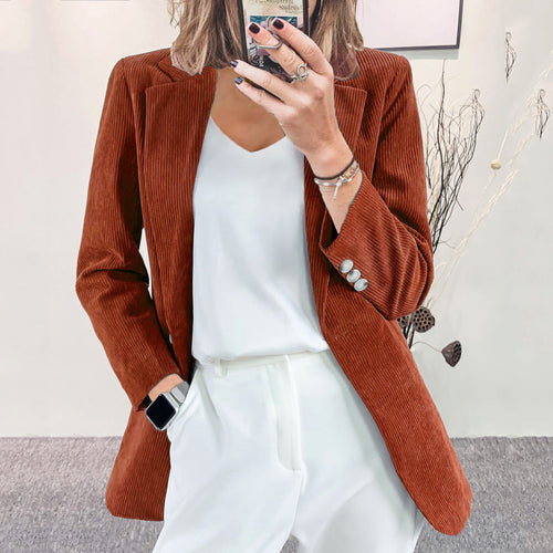 Damen Strukturierter Cord-Blazer mit eleganten Knopfdetails