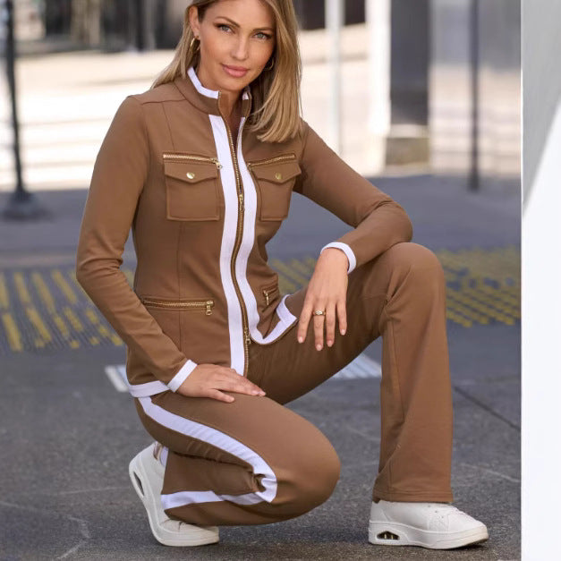 Damen Casual-Trainingsanzug im Blazer-Stil mit Reißverschlussjacke und Seitenstreifen Shop Nory