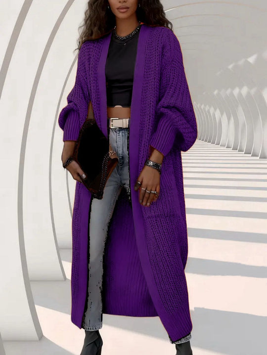 Damen Langer Offener Grobstrick-Mantelcardigan mit Flechtstruktur und überschnittener Schulter Shop Nory