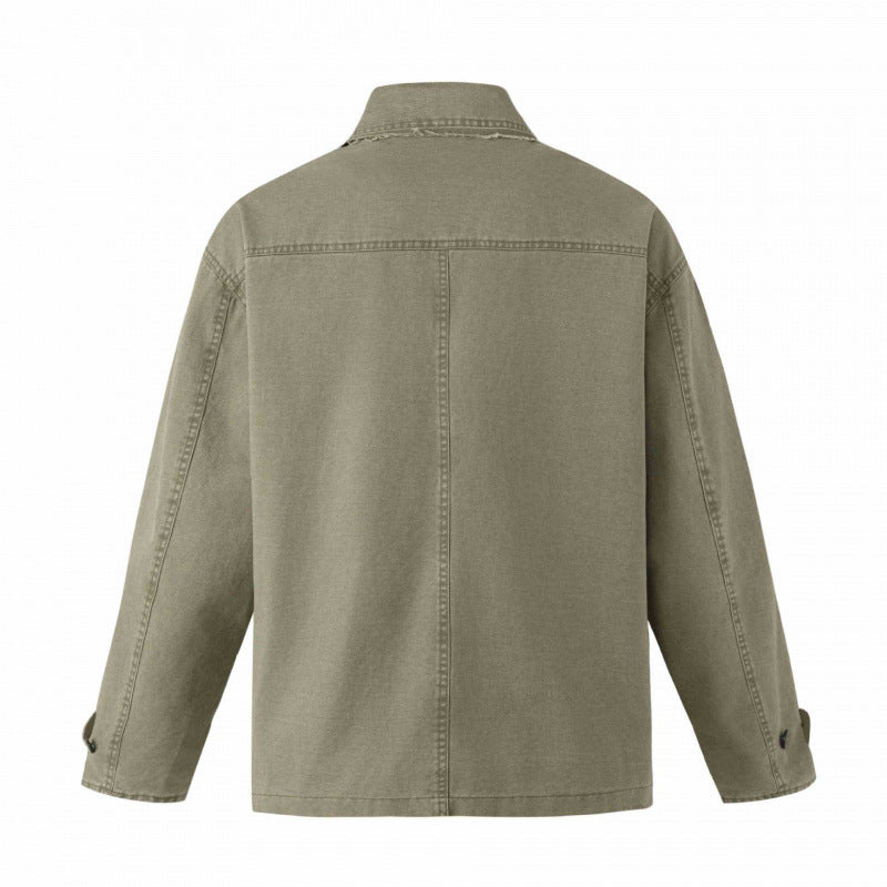 Herren Doppelt geknöpfte Canvas-Workerjacke mit Hemdkragen, aufgesetzten Taschen und boxy Schnitt Shop Nory