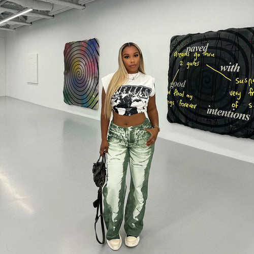 Damen Schlaghose mit hoher Taille, Bleach-Effekt und weitem Bein Shop Nory